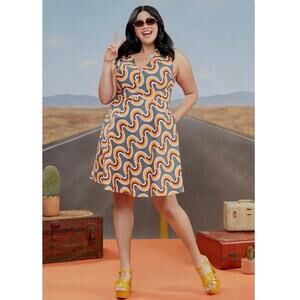 ModCloth Retro Rainbow Print Cotton Dress 60s Mod Pockets Plus Size 22